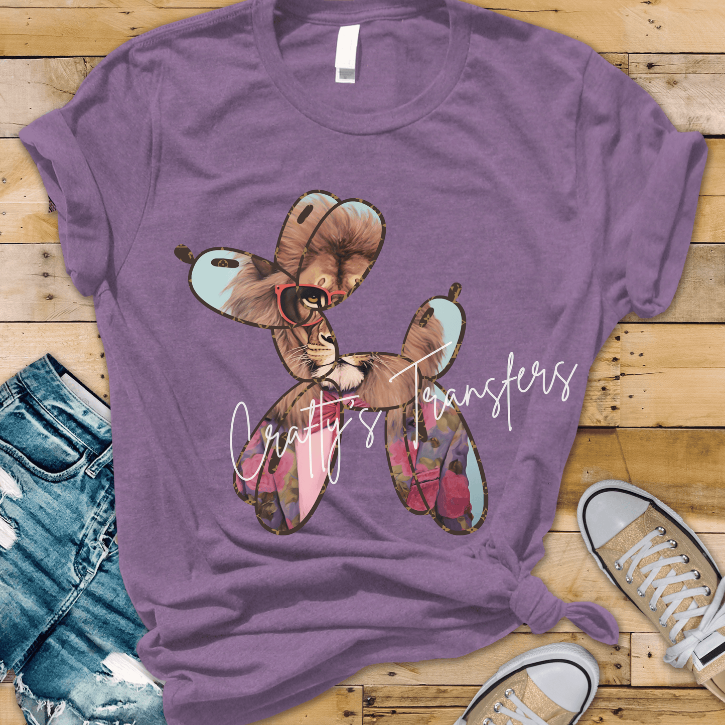 Lion Balloon Dog DTF Transfer | Designer-Inspired Balloon Animal Heat Transfer | Luxury Lion Graphic | Trendy Boutique Shirt Transfer