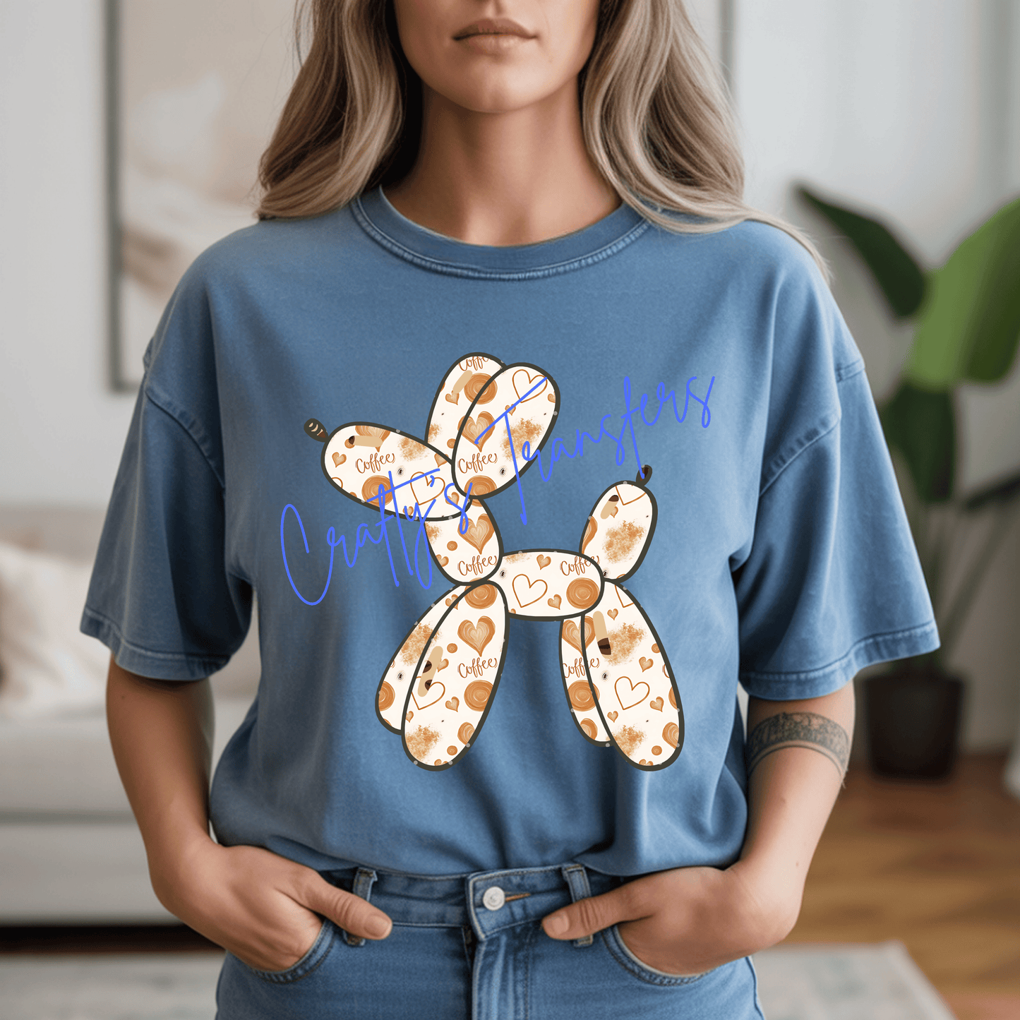 Coffee Lover Balloon Dog DTF Transfer | Latte Art Balloon Animal Heat Transfer | Cute Coffee Graphic | Boutique Café Shirt Design
