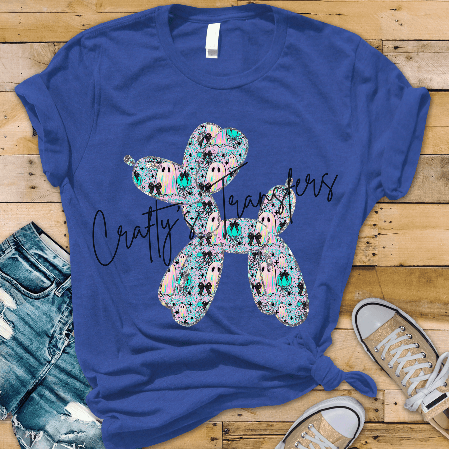 Ghost Balloon Dog DTF Transfer | Halloween Balloon Animal Heat Transfer | Cute Spooky Ghost & Pumpkin Shirt Design | Boutique Halloween Transfer