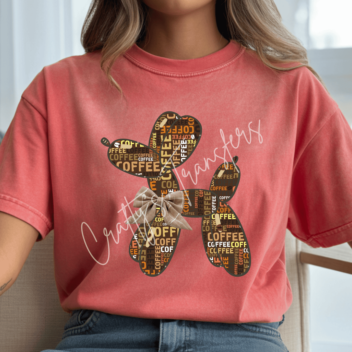 Coffee Balloon Dog DTF Transfer | Coffee Lover Balloon Animal Heat Transfer | Rustic Coffee Bow Shirt Design | Cute Boutique Café Graphic