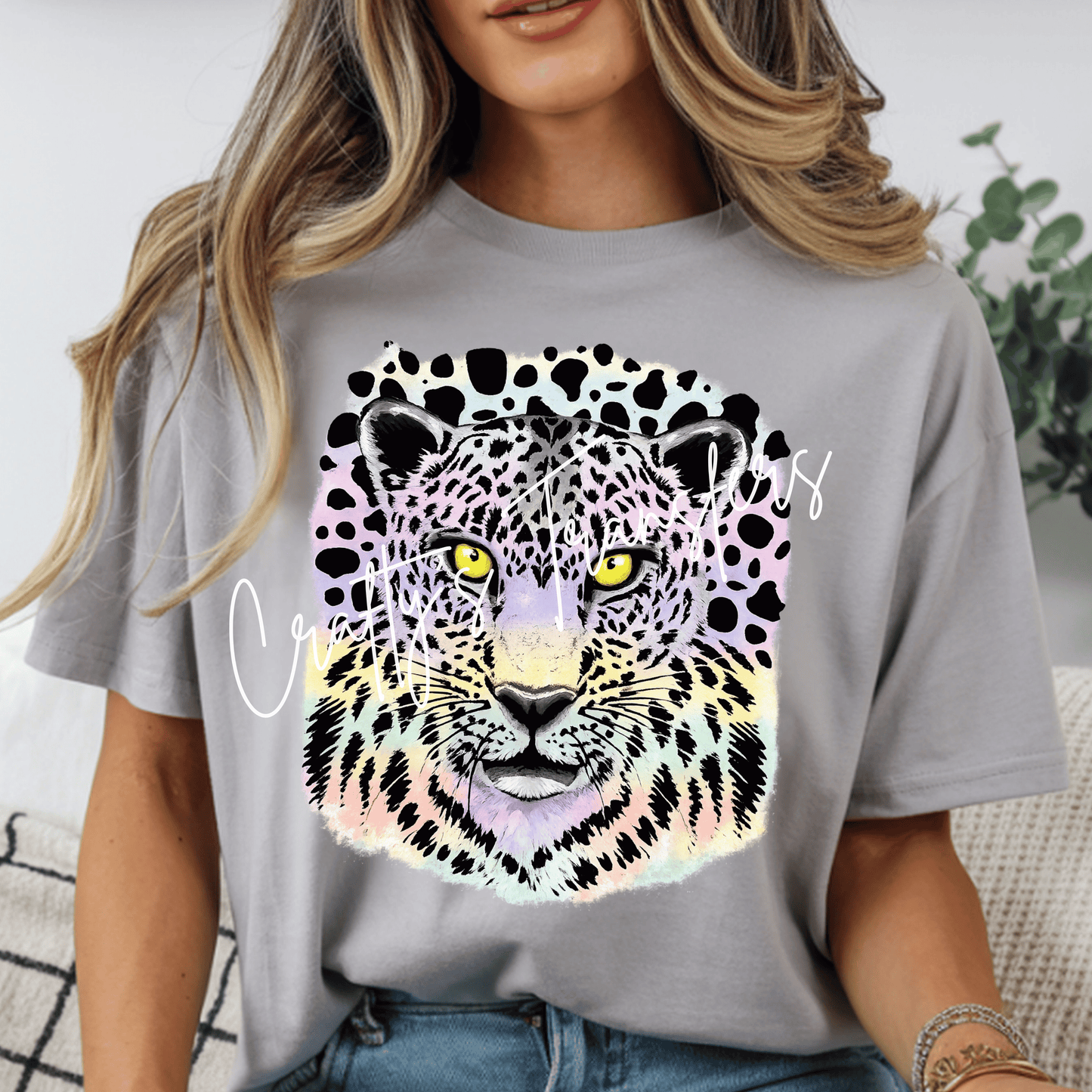 Pastel Leopard Face DTF Transfer | Watercolor Snow Leopard Graphic Transfer | Rainbow Leopard Shirt Design | Boutique Animal Print DTF Transfer