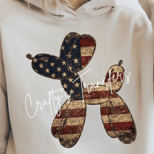 Patriotic Balloon Dog DTF Transfer | American Flag Balloon Animal Heat Transfer | Vintage USA Fourth of July Shirt Design | Red White Blue Boutique Transfer