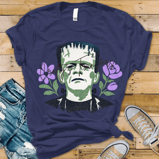 Cute Frankenstein Monster DTF Transfer | Retro Halloween Floral Graphic Transfer | Spooky Cute Monster Shirt Transfer | Halloween Sublimation Style Design