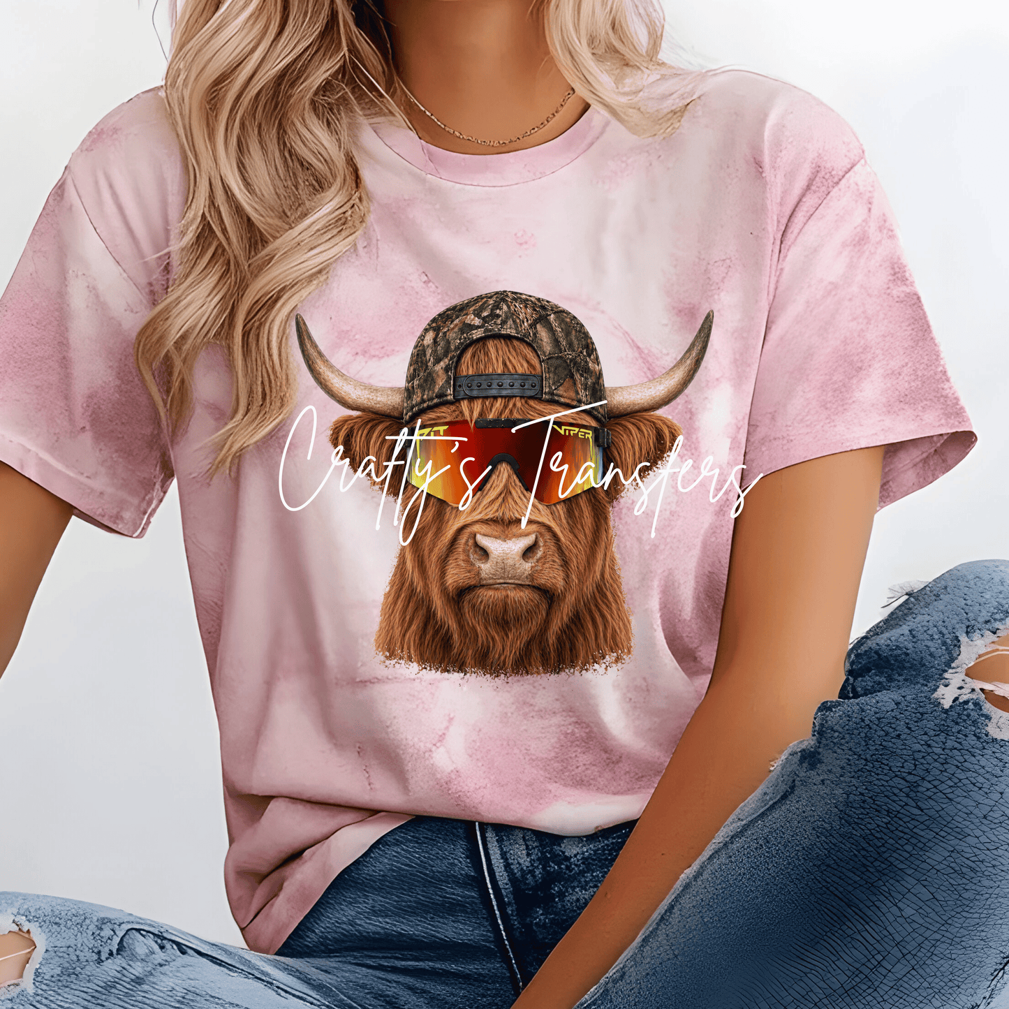 Multiple Animals - Highland Cow Camo Sunglasses DTF Transfer | Funny Western Cow Graphic Transfer | Country Shirt Transfer | Hunting Cow Western Design