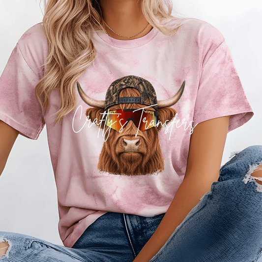 Multiple Animals - Highland Cow Camo Sunglasses DTF Transfer | Funny Western Cow Graphic Transfer | Country Shirt Transfer | Hunting Cow Western Design