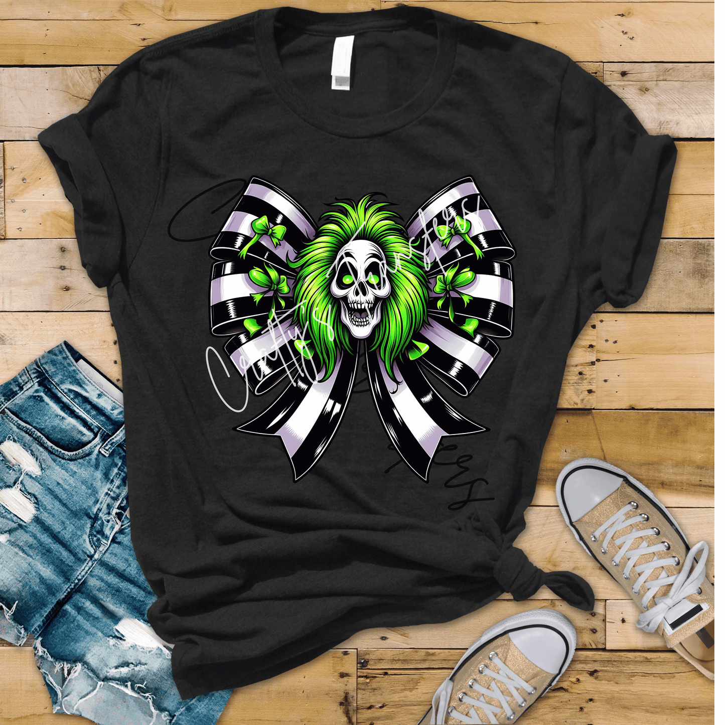 Halloween Bow - Green with Black & White Stripes