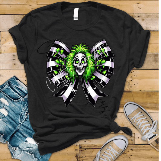 Halloween Bow - Green with Black & White Stripes
