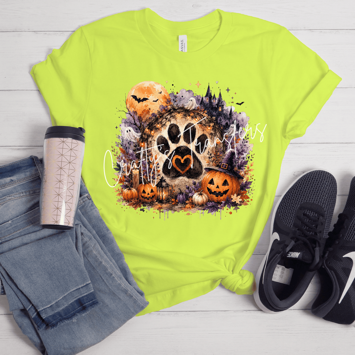 Halloween Paw Print DTF Transfer | Dog Lover Halloween Shirt Transfer | Spooky Pumpkin Ghost Paw Print | Fall Pet Boutique Graphic