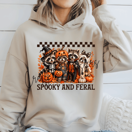 Crafty Raccoons Spooky and Feral DTF Transfer | Cute Halloween Raccoon Shirt Transfer | Funny Fall Raccoon Heat Transfer | Boutique Halloween Design