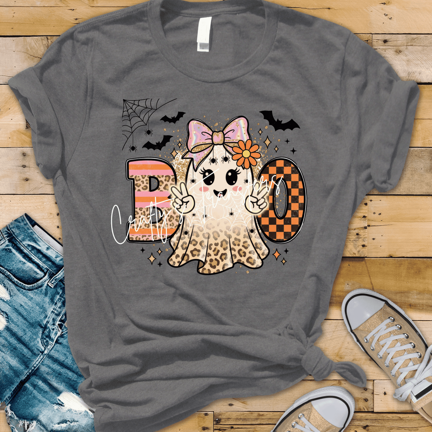 Boo Ghost DTF Transfer | Cute Leopard Ghost Halloween Shirt Transfer | Pink Bow Coquette Ghost Graphic | Spooky Season Boutique Heat Transfer
