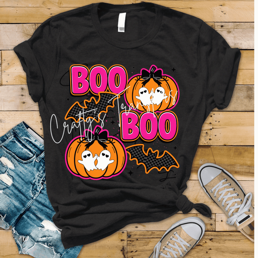 Boo Boo DTF Transfer | Cute Halloween Ghost Pumpkin Shirt Transfer | Pink Coquette Halloween Graphic | Spooky Season Boutique Heat Transfer