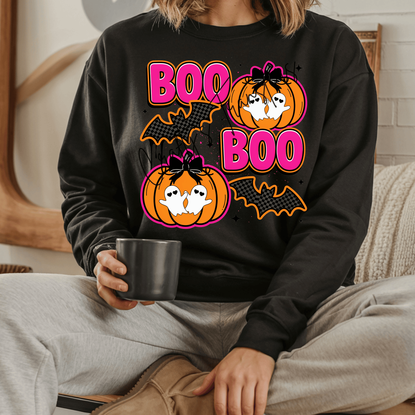 Boo Boo DTF Transfer | Cute Halloween Ghost Pumpkin Shirt Transfer | Pink Coquette Halloween Graphic | Spooky Season Boutique Heat Transfer