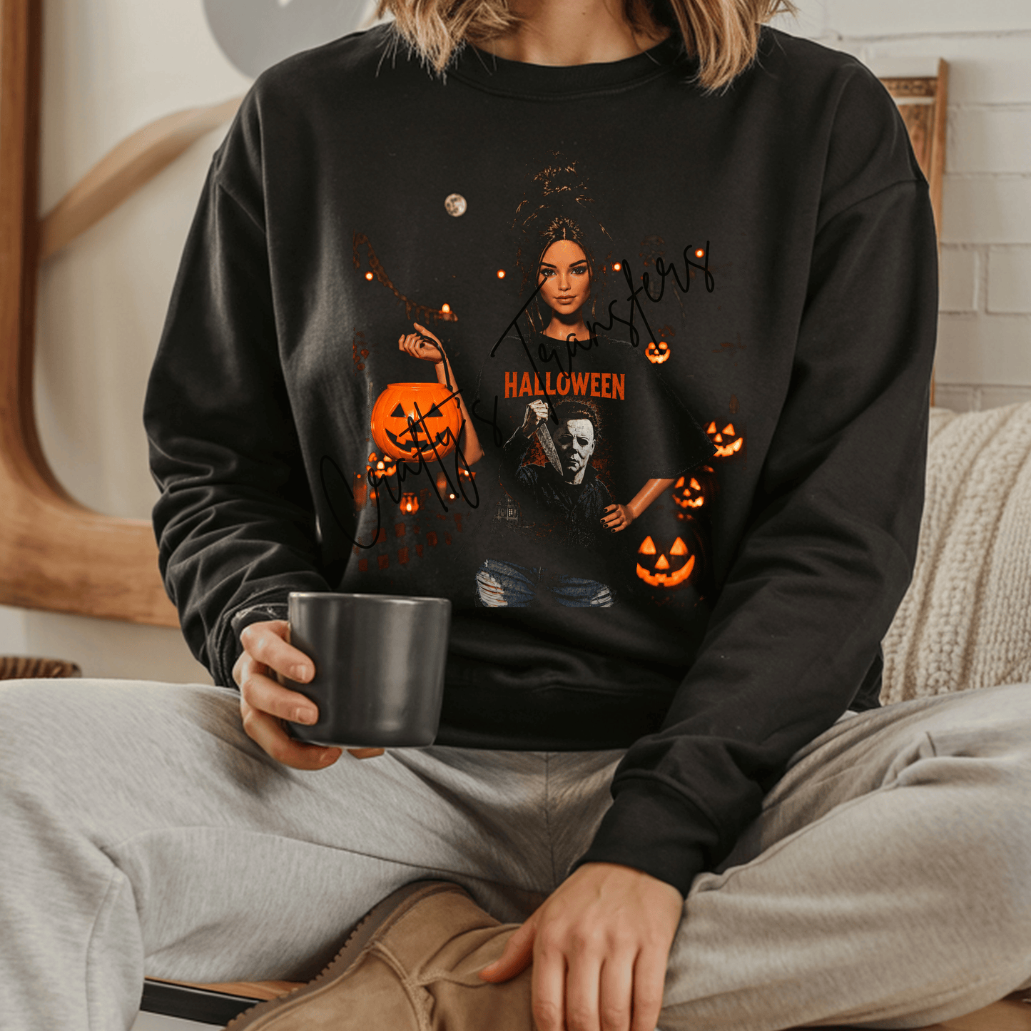 Halloween Fashion Doll DTF Transfer | Spooky Blonde Doll with Pumpkin Bucket Heat Transfer | Boutique Halloween Graphic | Trendy Fall Shirt Transfer