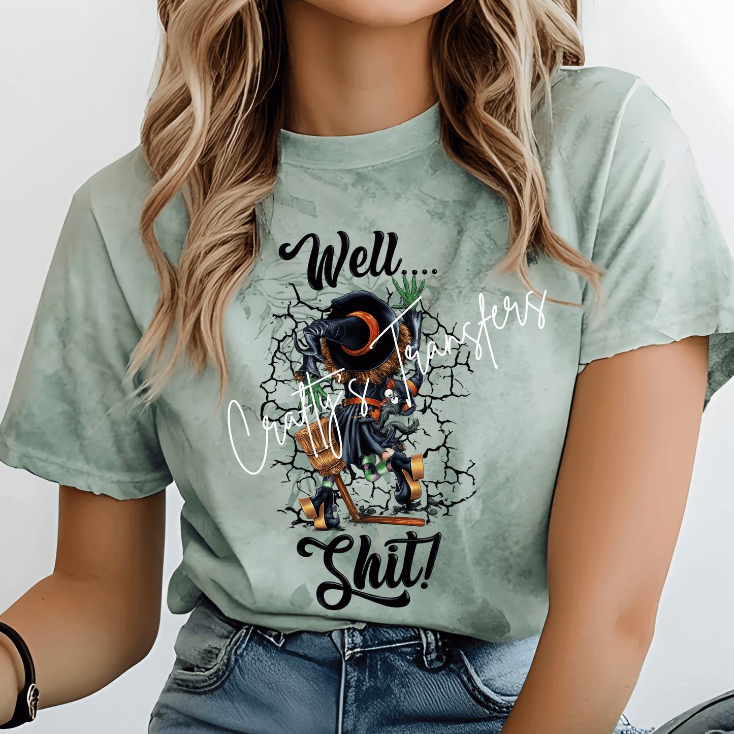 Well... Shit DTF Transfer | Funny Halloween Witch Heat Transfer | Sarcastic Spooky Graphic Tee | Cute Witch & Black Cat Boutique Shirt
