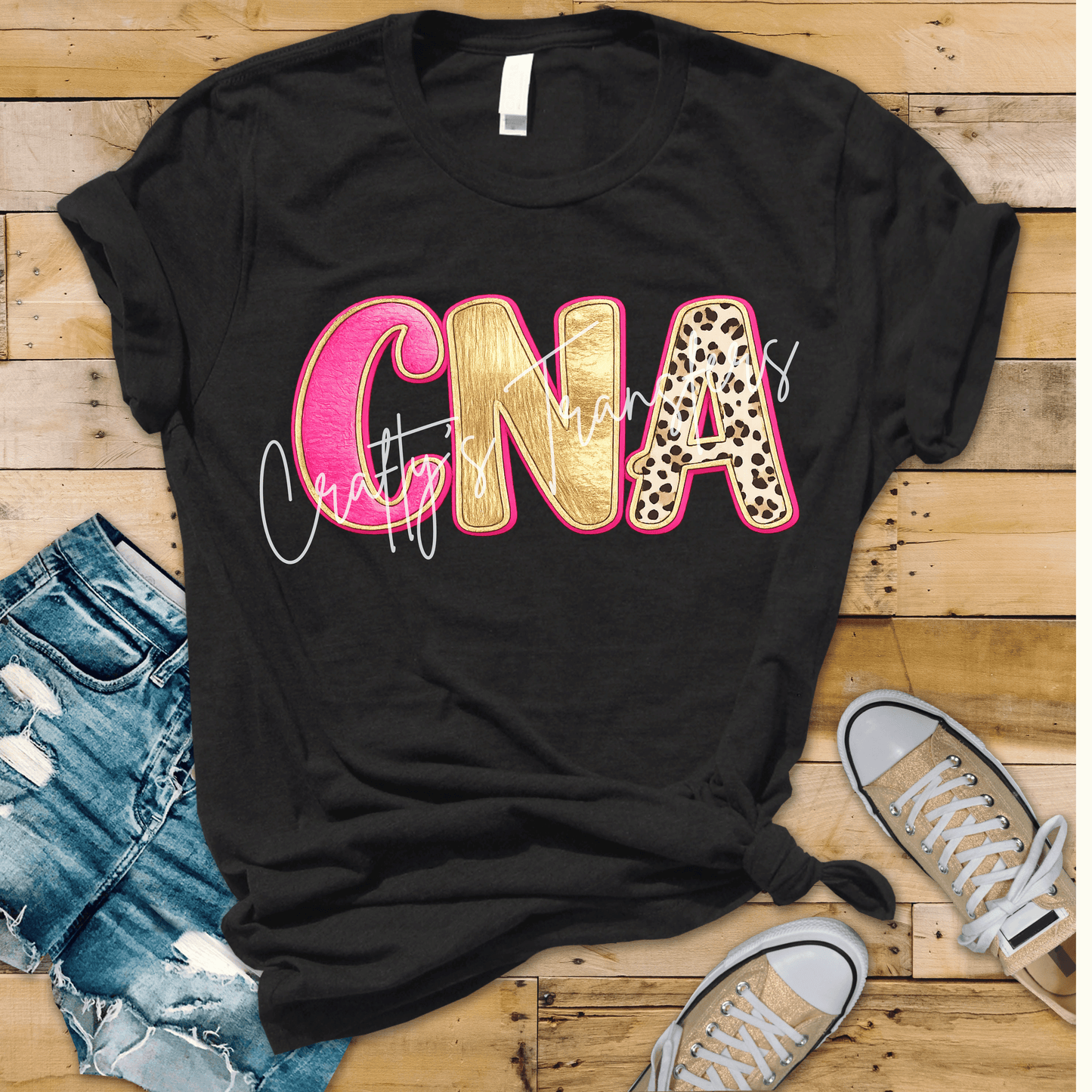 CNA Faux Leather & Gold DTF Transfer | Certified Nursing Assistant Heat Transfer | Leopard Print Nurse Graphic | Boutique Medical Shirt Transfer