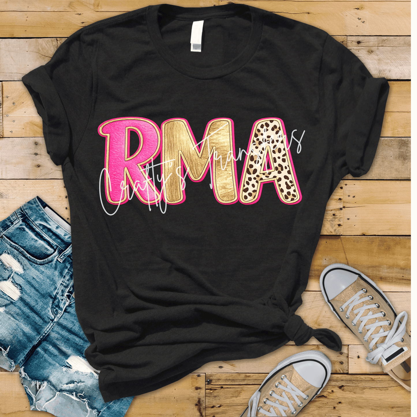 RMA Faux Leather & Gold DTF Transfer | Registered Medical Assistant Heat Transfer | Leopard Print Medical Graphic | Boutique Healthcare Shirt Transfer