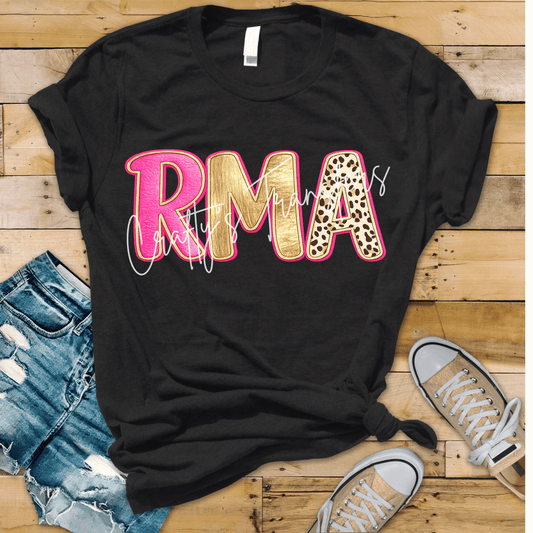 RMA Faux Leather & Gold DTF Transfer | Registered Medical Assistant Heat Transfer | Leopard Print Medical Graphic | Boutique Healthcare Shirt Transfer