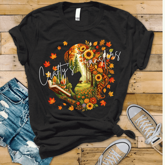 Autumn Book Lover DTF Transfer | Fall Reading Girl Forest Silhouette Heat Transfer | Cozy Reader Shirt Design