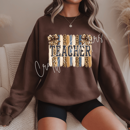 Teacher DTF Transfer | Leopard Bow Teacher Heat Transfer | Cute Back to School Graphic Tee Transfer | Boutique Teacher Shirt Design