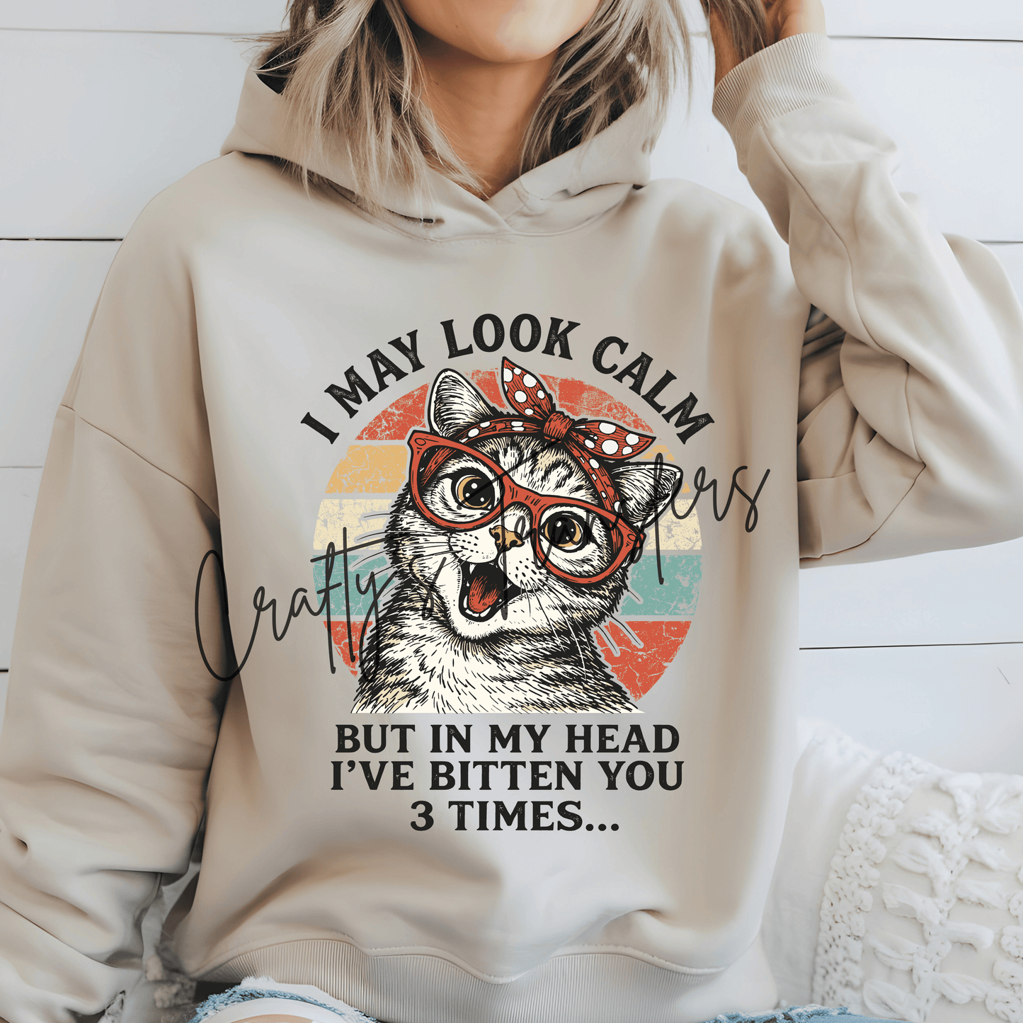 I May Look Calm But in My Head I've Bitten You 3 Times Cat DTF Transfer | Funny Cat Lover Heat Transfer | Retro Vintage Graphic Tee Design