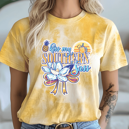 Kiss My Southern Sass DTF Transfer | Funny Southern Graphic Heat Transfer | Magnolia & Sweet Tea Shirt Transfer | Country Girl Boutique DTF Design