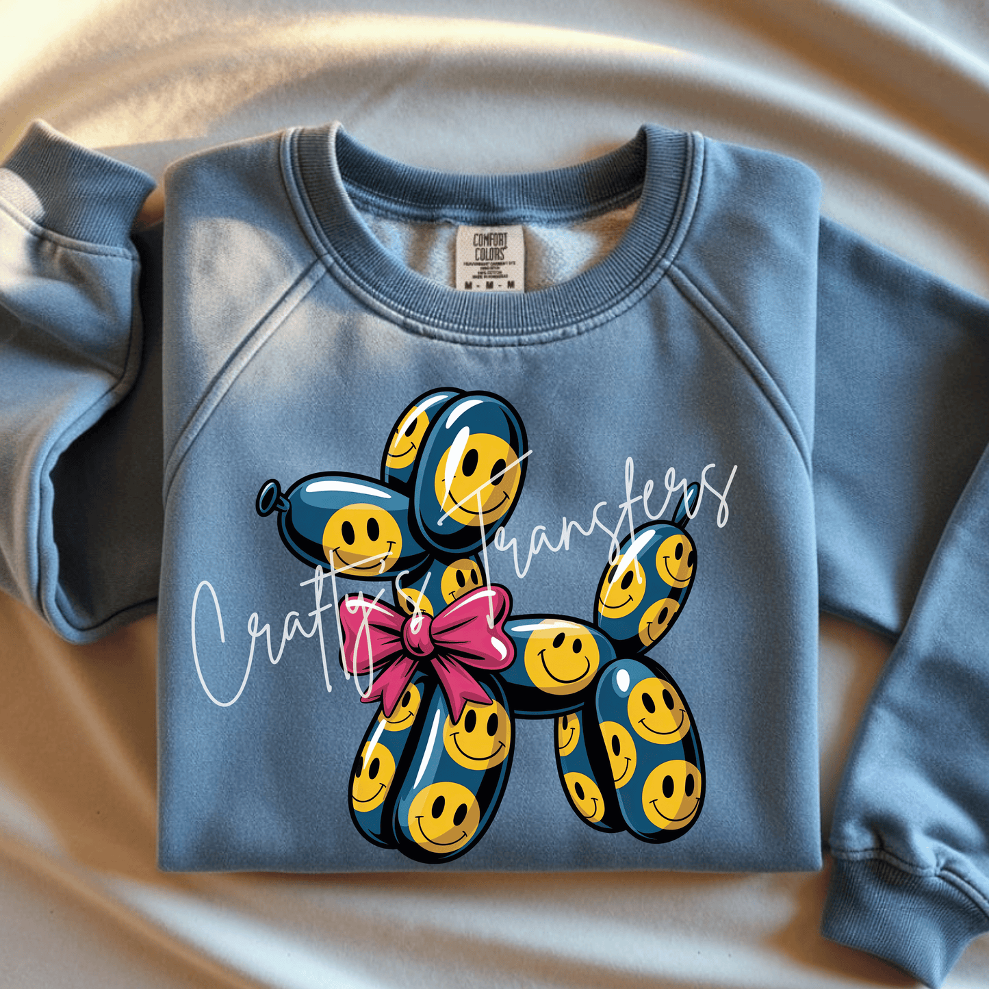 Smiley Face Balloon Dog DTF Transfer | Cute Coquette Dog Shirt Transfer | Pink Bow Graphic Heat Transfer | Ready to Press