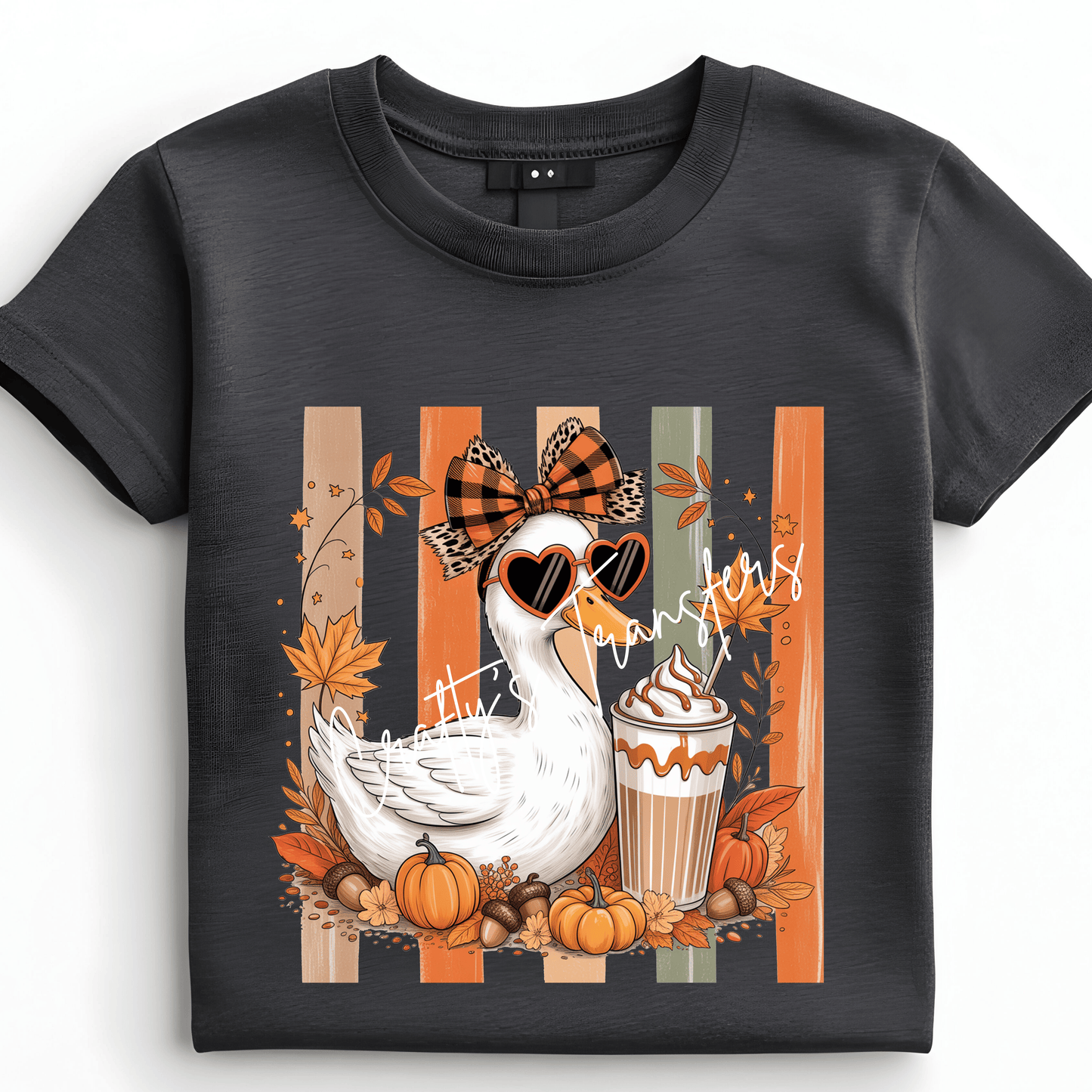 Fall Goose DTF Transfer | Cute Goose with Pumpkin Spice Latte | Autumn Pumpkin & Bow Heat Transfer | Ready to Press