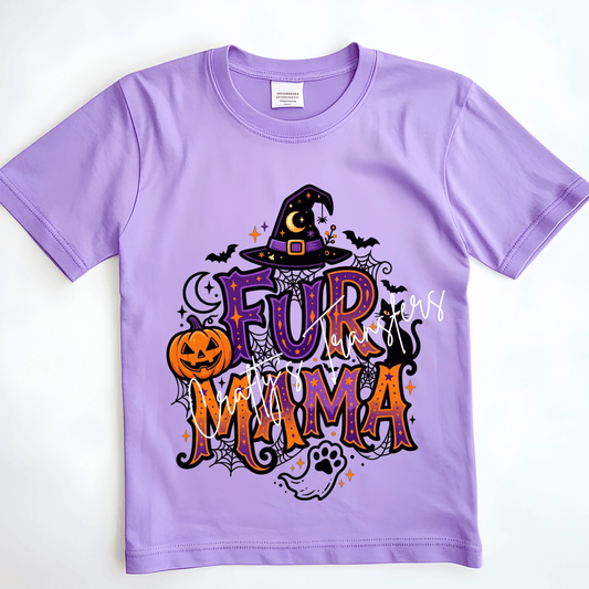 Fur Mama Halloween DTF Transfer | Spooky Dog Mom Shirt Transfer | Witch Hat Pet Lover Heat Transfer | Ready to Press