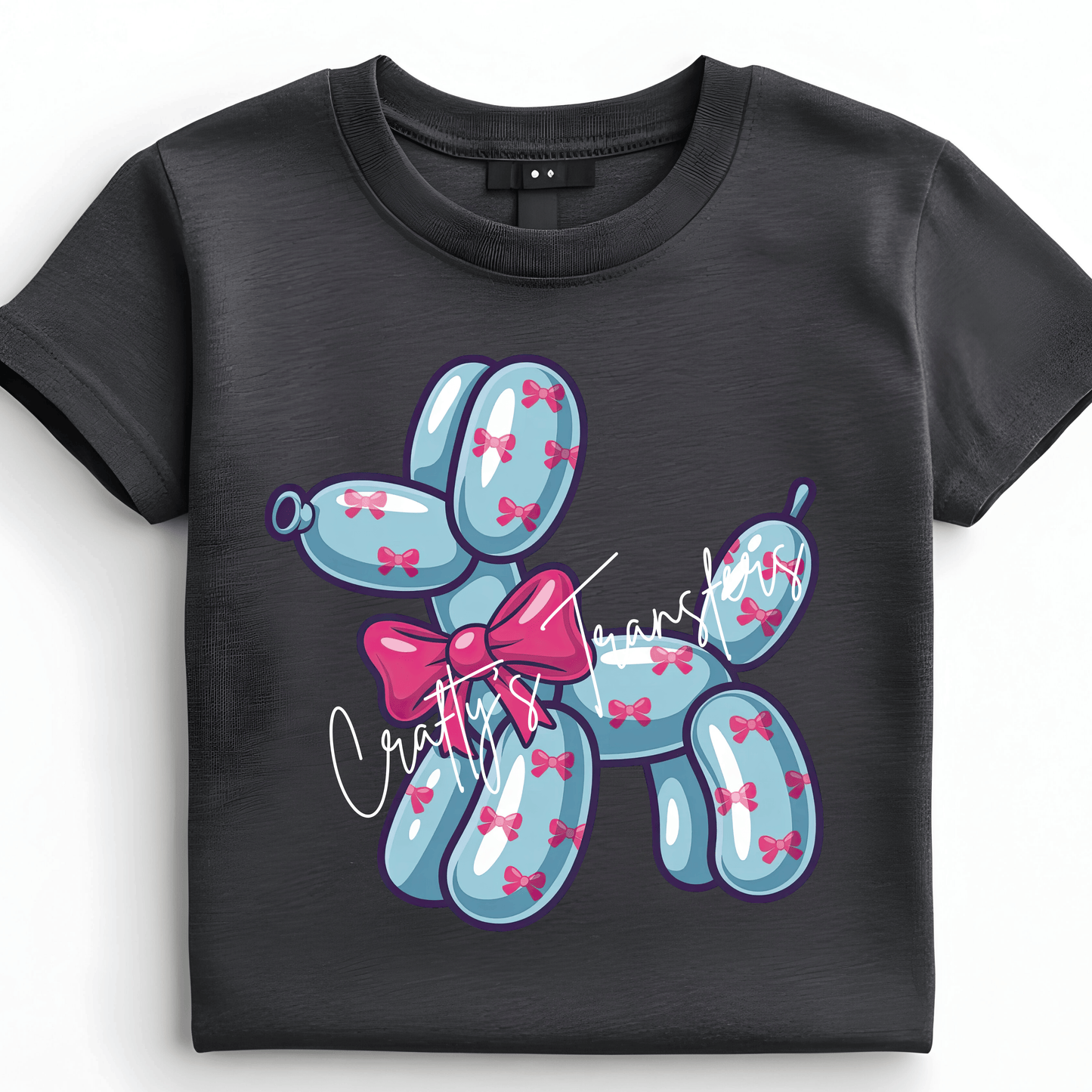 Coquette Balloon Dog DTF Transfer | Blue Balloon Dog with Pink Bows | Cute Preppy Heat Transfer | Ready to Press