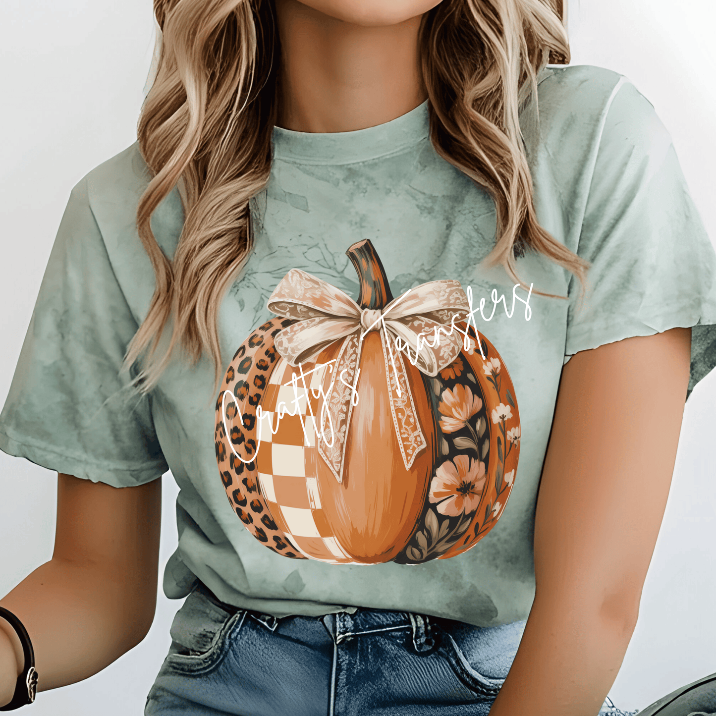 Boho Fall Pumpkin DTF Transfer | Floral, Leopard & Buffalo Plaid Pumpkin | Boutique Autumn Heat Transfer | Ready to Press