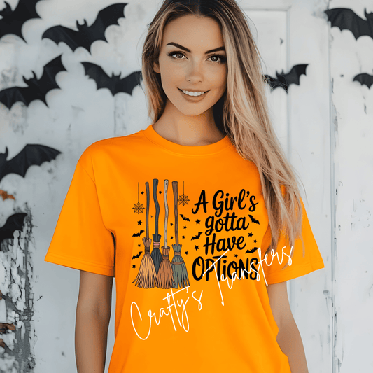 A Girl's Gotta Have Options DTF Transfer | Funny Halloween Witch Broom Shirt Transfer | Spooky Heat Transfer | Ready to Press