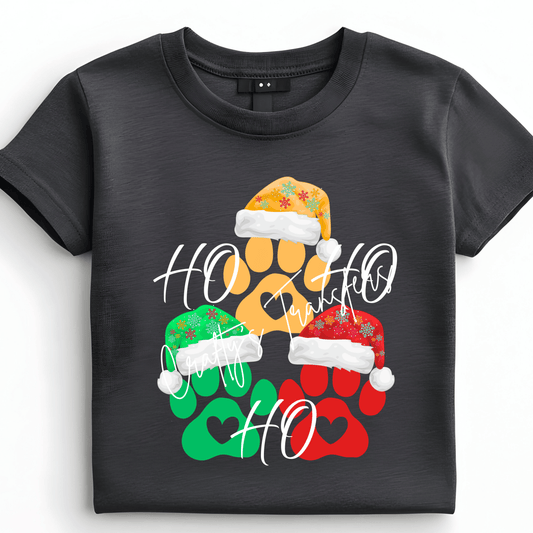 Ho Ho Ho Christmas Dog Paw DTF Transfer | Festive Paw Print Heat Transfer | Holiday Pet Lover Shirt Transfer