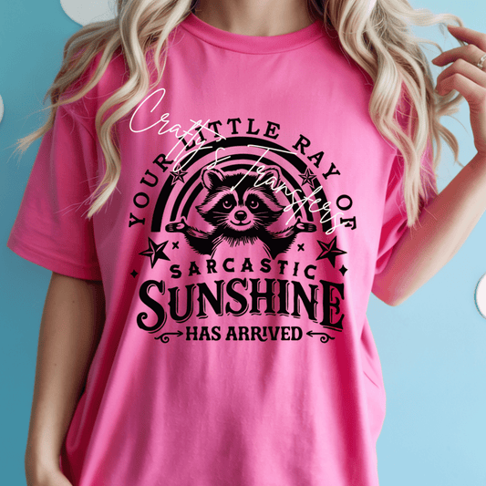 Your Little Ray of Sarcastic Sunshine Has Arrived DTF Transfer | Funny Raccoon Western Heat Transfer | Sassy Graphic Shirt Transfer