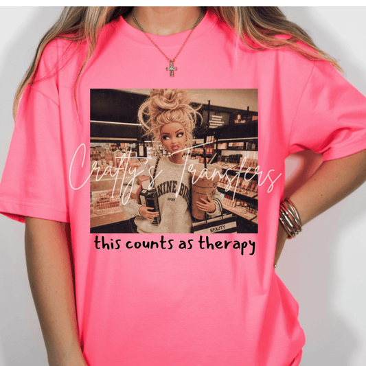 This Counts as Therapy DTF Transfer | Shopping Girl Graphic Heat Transfer | Funny Boutique Fashion Shirt Transfer | Retail Therapy Design