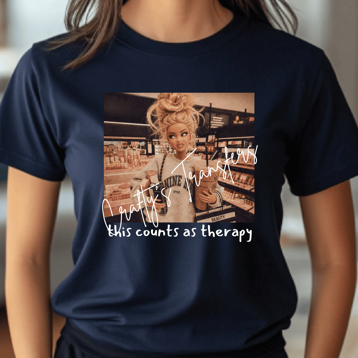 This Counts as Therapy DTF Transfer | Shopping Girl Graphic Heat Transfer | Funny Boutique Fashion Shirt Transfer | Retail Therapy Design