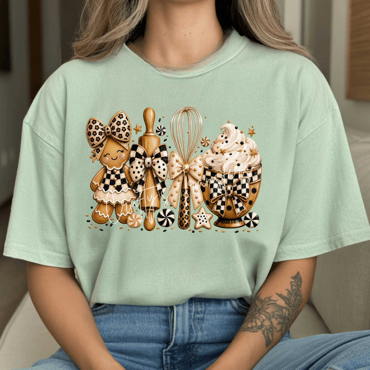 Christmas Baking DTF Transfer | Gingerbread Cookie & Baking Utensils Heat Transfer | Holiday Kitchen Graphic | Boutique Christmas Shirt Transfer