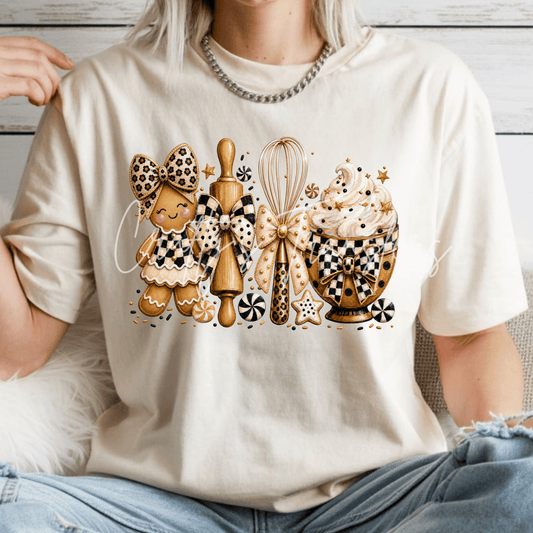 Christmas Baking DTF Transfer | Gingerbread Cookie & Baking Utensils Heat Transfer | Holiday Kitchen Graphic | Boutique Christmas Shirt Transfer