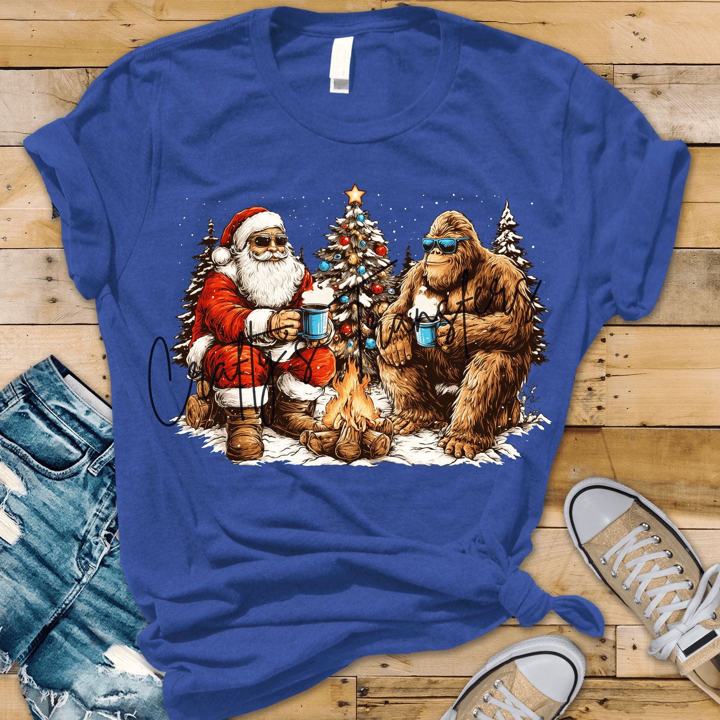 Santa & Bigfoot by Campfire at Christmas