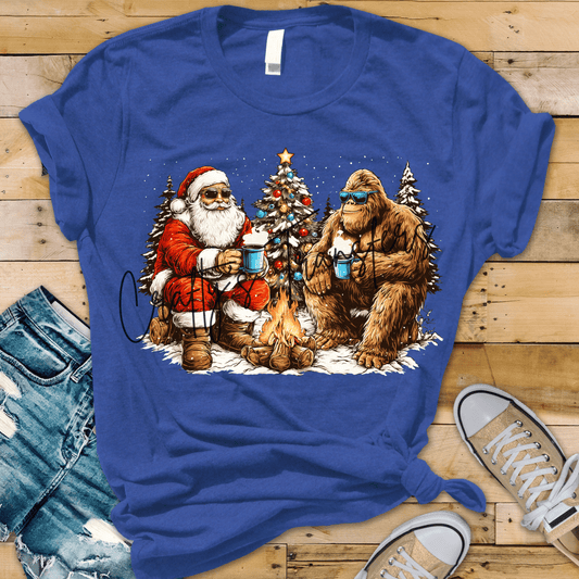 Santa & Bigfoot by Campfire at Christmas