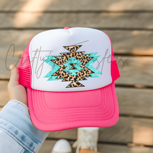 Teal & Cheetah Print Trucker Hat DTF Patch
