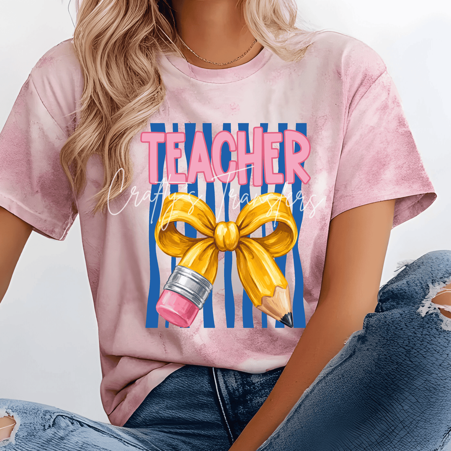 Blue Stripe Teacher Para Principal Bus Driver Pencil Bow