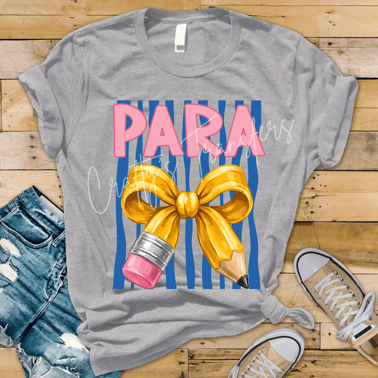 Blue Stripe Teacher Para Principal Bus Driver Pencil Bow