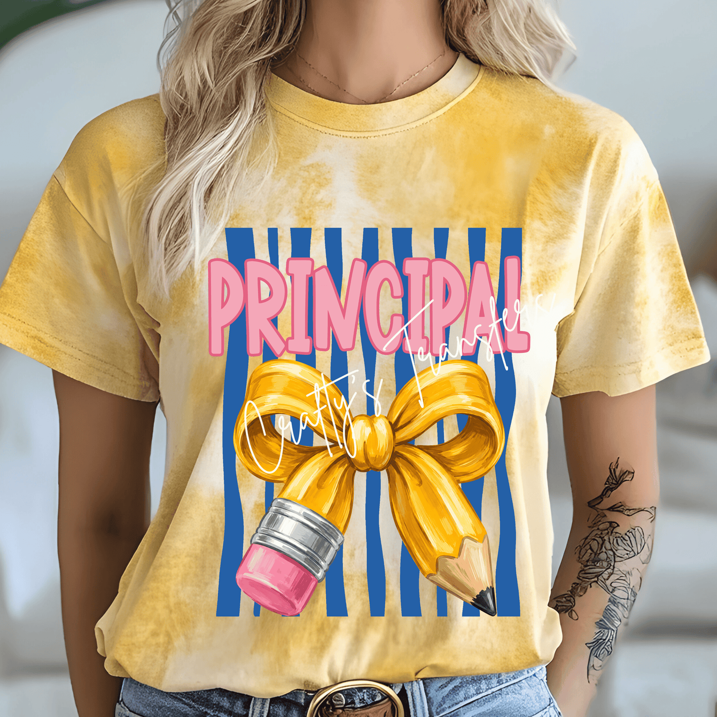 Blue Stripe Teacher Para Principal Bus Driver Pencil Bow