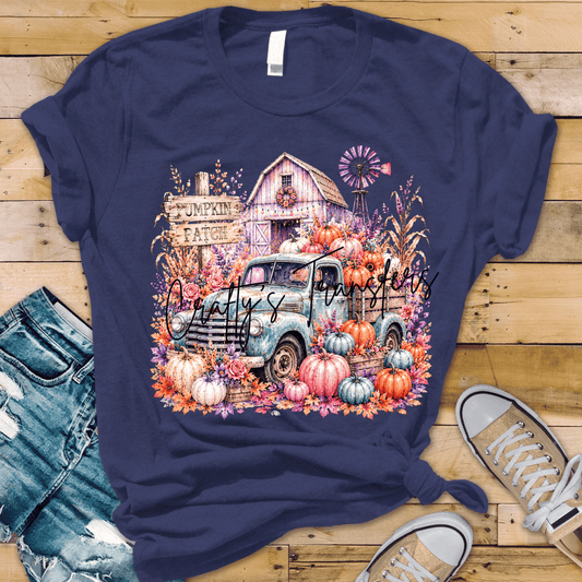 Vintage Pumpkin Patch Truck DTF Transfer | Rustic Fall Farmhouse Pumpkin Barn Heat Transfer | Autumn Floral Truck Shirt Design | Boutique Fall Transfer