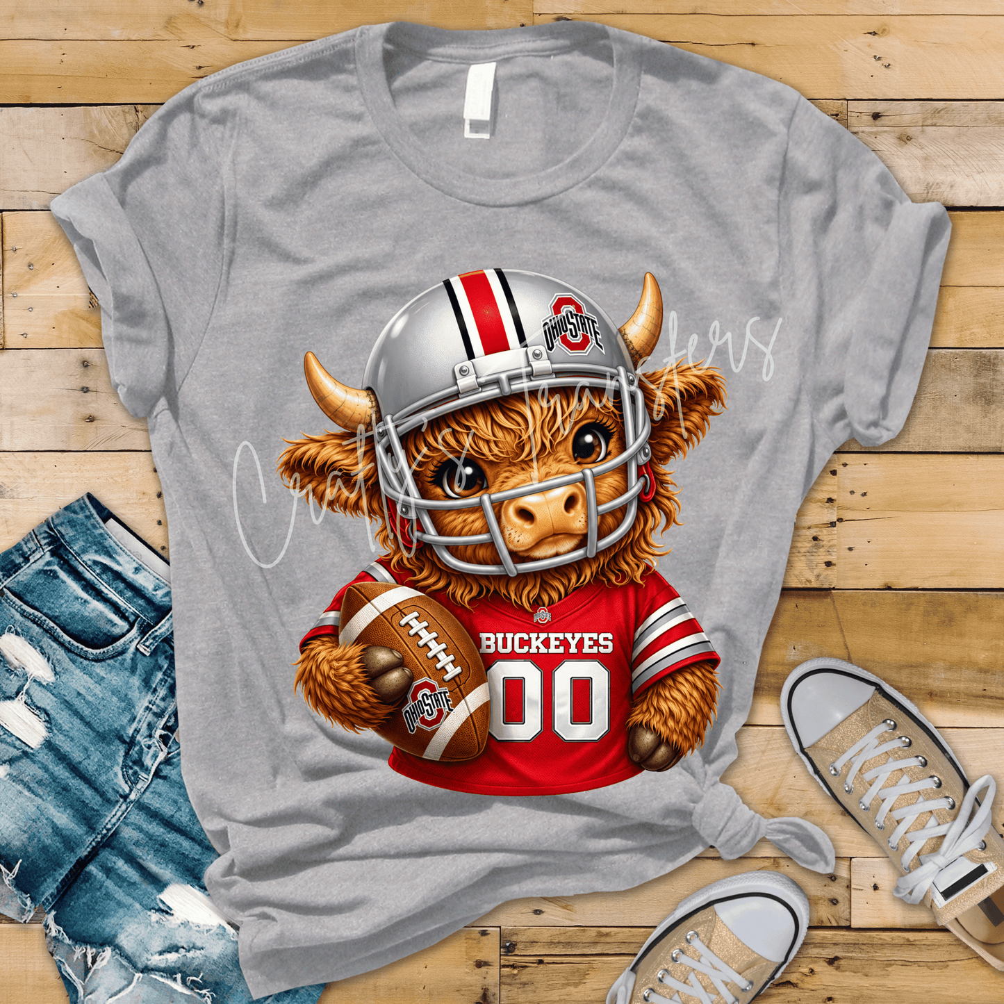 Football Highland Cow DTF Transfer – Cute Jersey and Helmet Cow Shirt Design