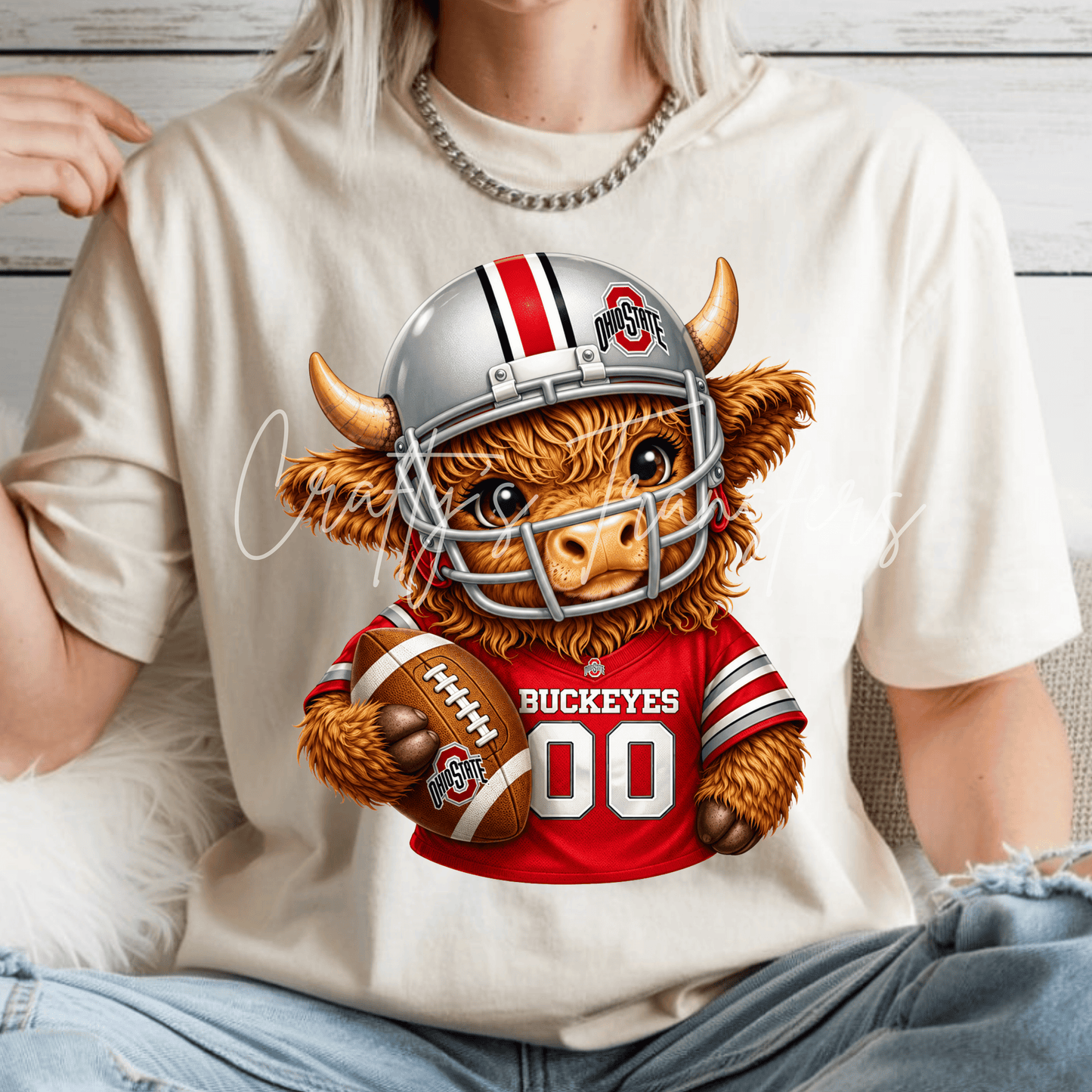 Football Highland Cow DTF Transfer – Cute Jersey and Helmet Cow Shirt Design