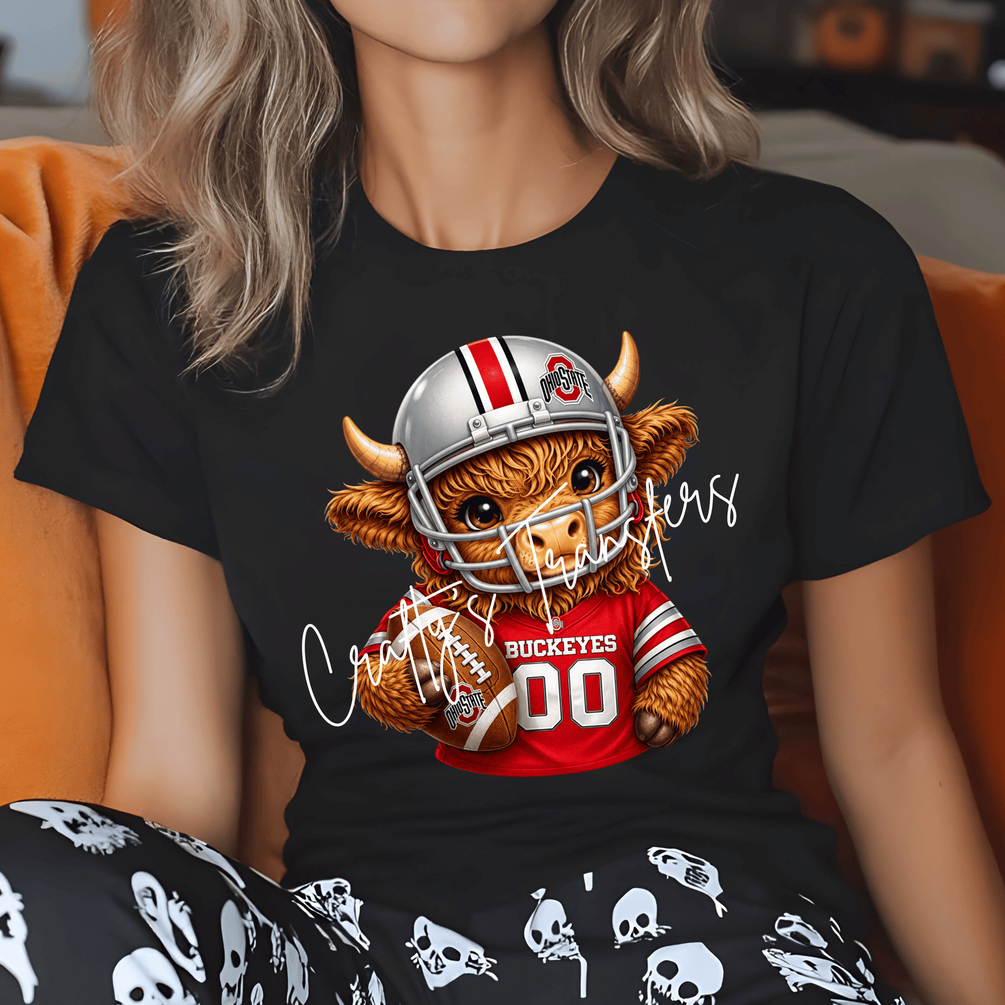 Football Highland Cow DTF Transfer – Cute Jersey and Helmet Cow Shirt Design
