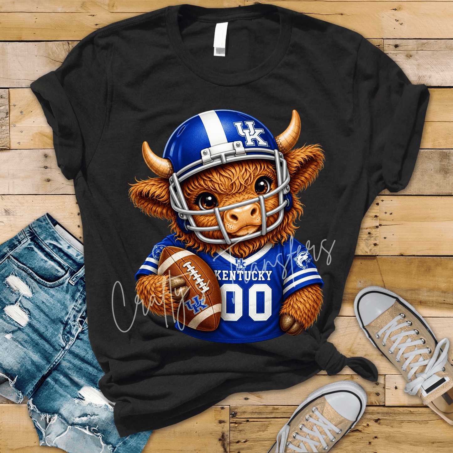 Football Highland Cow DTF Transfer – Cute Jersey and Helmet Cow Shirt Design