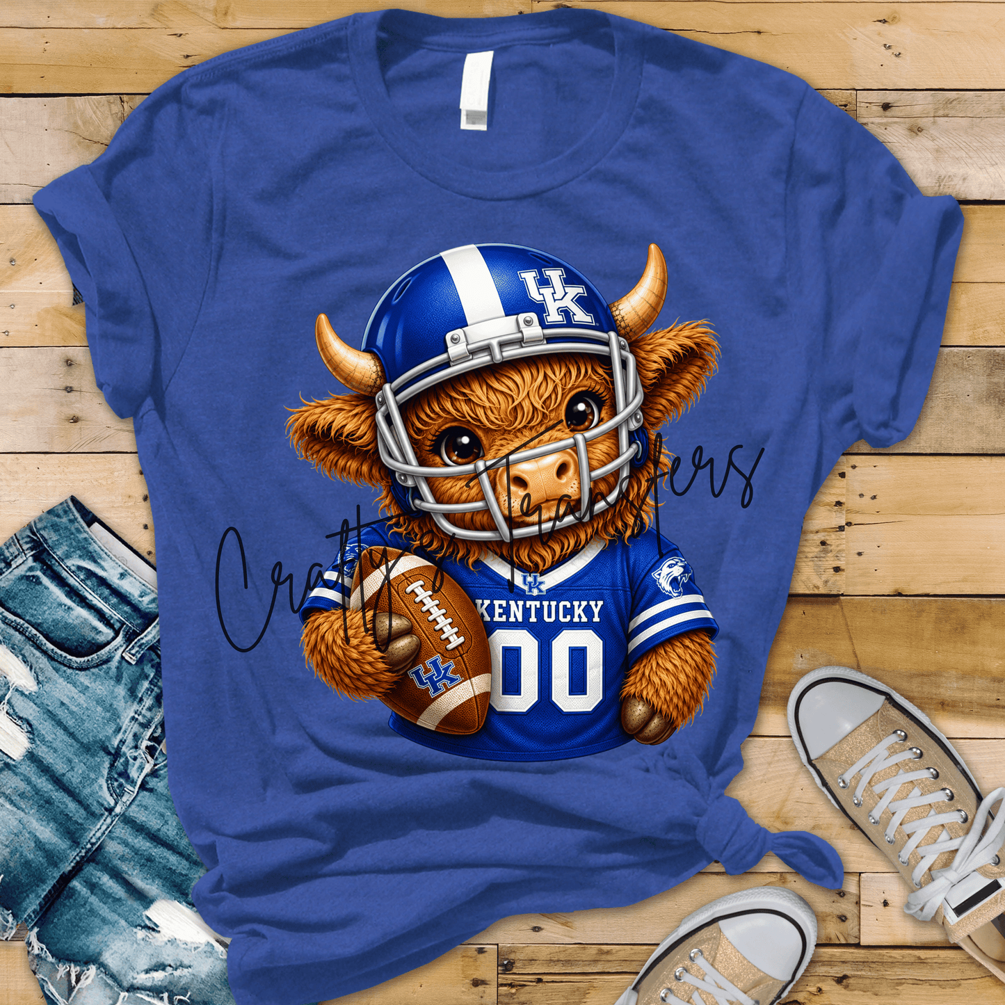 Football Highland Cow DTF Transfer – Cute Jersey and Helmet Cow Shirt Design