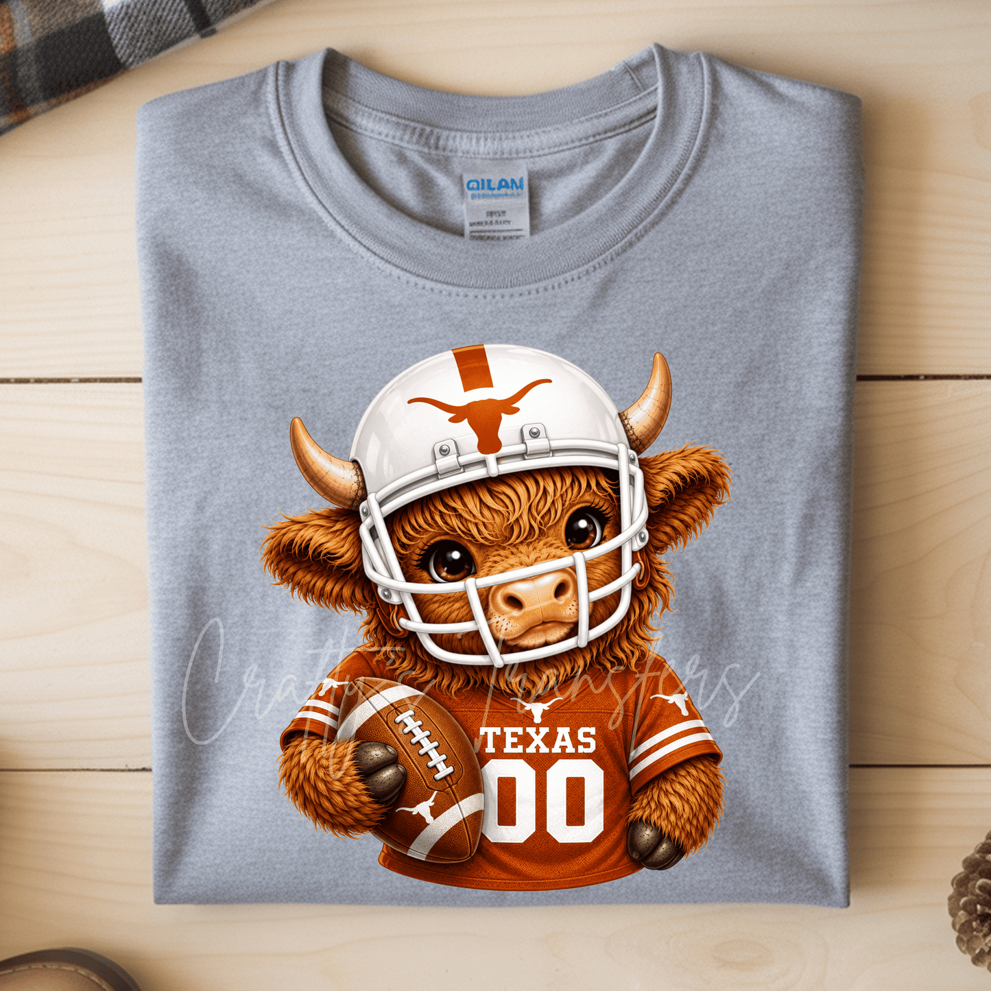 Football Highland Cow DTF Transfer – Cute Jersey and Helmet Cow Shirt Design